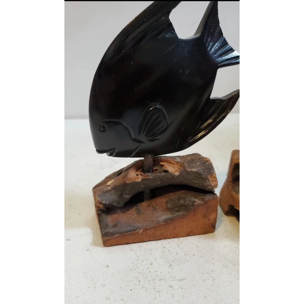 Carved Wooden‎ Fish Bookends Carvings